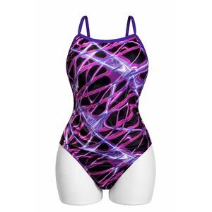 Waterpro One-Piece Swimsuit Purple Black Abstract Racerback Athletic Swim Size M